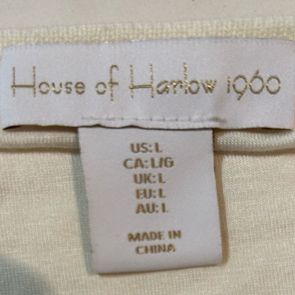House of Harlow 1960 Cream Knit Ruffle Flutter Sleeve Knee Length Midi Dress L - Picture 12 of 16